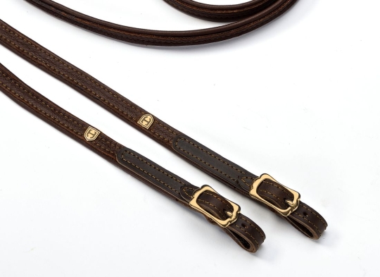 Langzügel Elchleder havanna | messing | 4,50 m