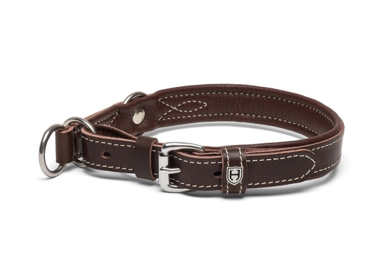 Zugstopp-Halsband Waldbursche Rindsleder havanna mit Kontrastnaht | Gr. 55 (40-46 cm) 